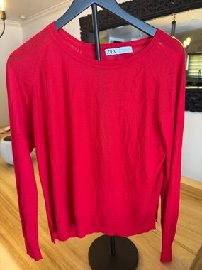 Zara Bright Red Crewneck Sweater